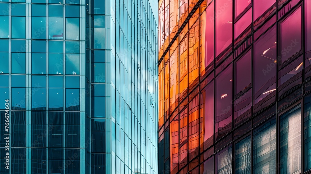 Poster the contrast between old and new in a macro shot of a modern business complex ai generated illustrat