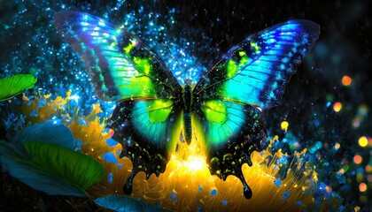Fototapeta na wymiar butterfly in the night, Butterfly Green swallowtail butterfly, Papilio palinurus in a rainforest