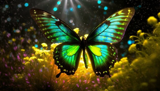 butterfly on flower, Butterfly Green swallowtail butterfly, Papilio palinurus in a rainforest