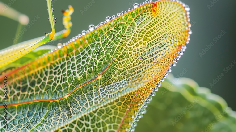 Poster the intricate patterns on a katydids wings up close ai generated illustration