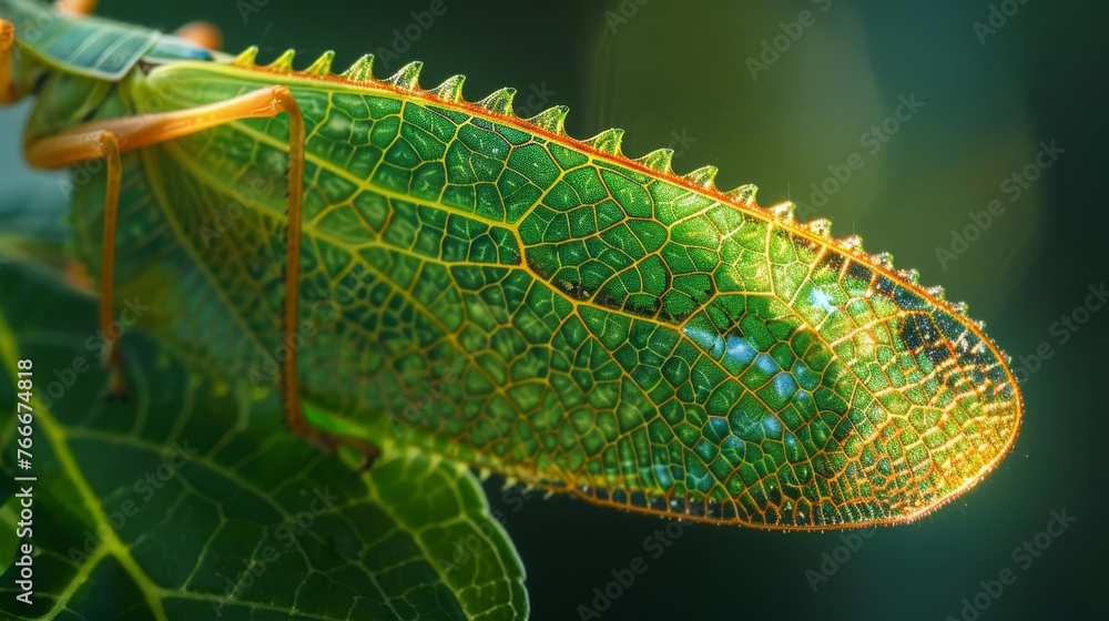 Poster the intricate patterns on a katydids wings up close ai generated illustration