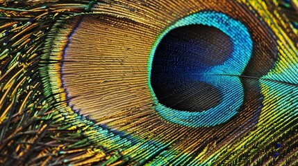 The mesmerizing patterns on a peacock feather up close    AI generated illustration - obrazy, fototapety, plakaty