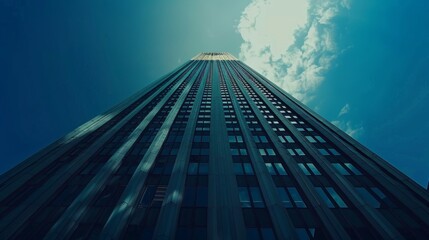 The perspective of looking up towards a business tower in a cinematic view   AI generated illustration