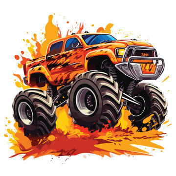 Monster truck catoon illustration with big car .Ext