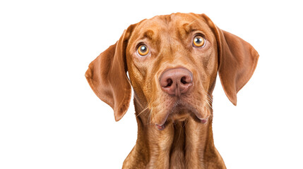 Surprised brown dog close up on transparent background