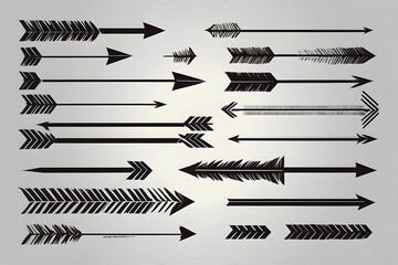 Long straight arrow set. Horizontal right black lines. It's a basic, simple pointer. Vector illustration isolated on a white background - obrazy, fototapety, plakaty