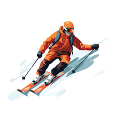 Mountain skier top view. Flat style illustration. f