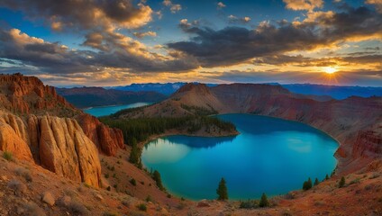 A natural landscape of blue lakes from the highest mountain peaks.