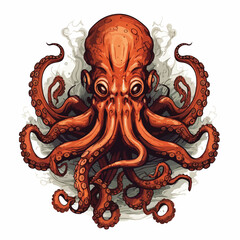 Octopus holding a helm. Tattoo style illustration f