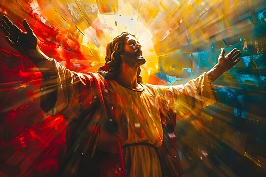 Religious artwork depicting the second coming of Jesus inspired by the New Testaments Book of Revelation. Concept Religious Art, Second Coming, Jesus, Book of Revelation