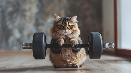 cat lifting on gym - obrazy, fototapety, plakaty