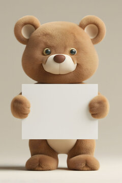 Adorable Teddy Bear Character Holding Blank Sign for Custom Messages