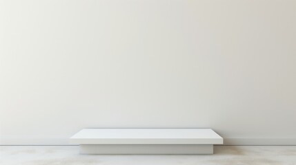 Empty white cube shape podium in white room interior. Minimalistic geometry for product display.