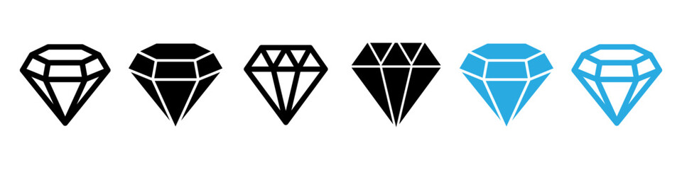 Diamond icon set. Line and silhouette. Vector illustration.d