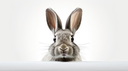 Surprised Funny Cute Bunny with Big Eyes on Light Background, Cute Animal Portrait