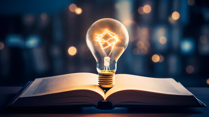 Light bulb and books, online education, concept, innovation concept