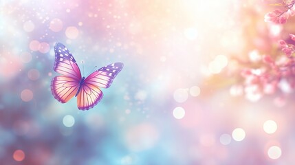 a butterfly is flying in the air on a colorful background