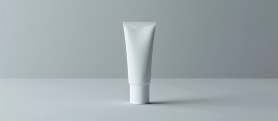 Mockup of a white plastic tube containing cream or gel, displayed against a grey background.