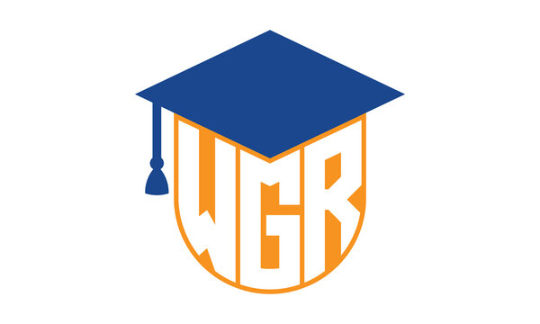 WGR initial letter academic logo design vector template. school college logo, university logo, graduation cap logo, institute logo, educational logo, library logo, teaching logo, book shop, varsity