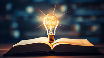 Light bulb and books, online education, concept, innovation concept