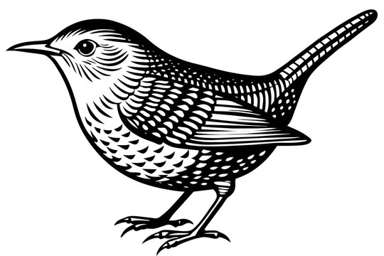 black and white bird linocut clip art preview