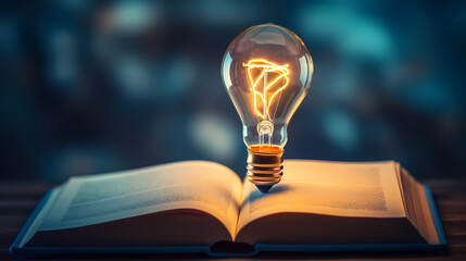 Light bulb and books, online education, concept, innovation concept