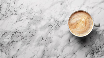 A cup of coffee on a marble counter top with cream, AI - obrazy, fototapety, plakaty