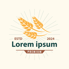 Wheat Grain Rice Logo, Simple Design Organic Vector Illustration Icon Template