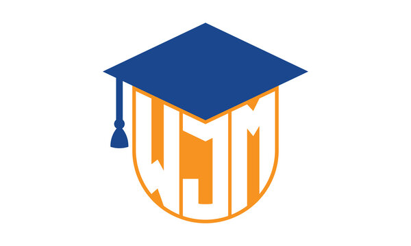WJM initial letter academic logo design vector template. school college logo, university logo, graduation cap logo, institute logo, educational logo, library logo, teaching logo, book shop, varsity