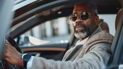 Stylized man driving a car