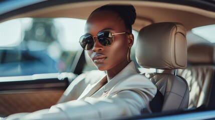 Stylized woman driving a car