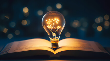 Light bulbs popping out of books as inspiration and innovative ideas