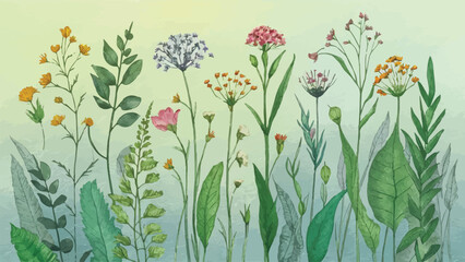Captivating Floral Creations: Exquisite Pencil Sketches & Watercolor Depictions of Diverse Wildflowers and Leaves