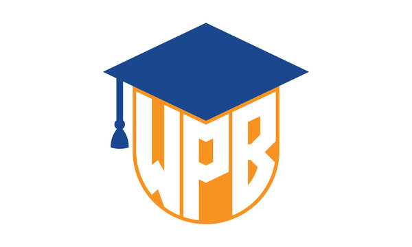 WPB initial letter academic logo design vector template. school college logo, university logo, graduation cap logo, institute logo, educational logo, library logo, teaching logo, book shop, varsity