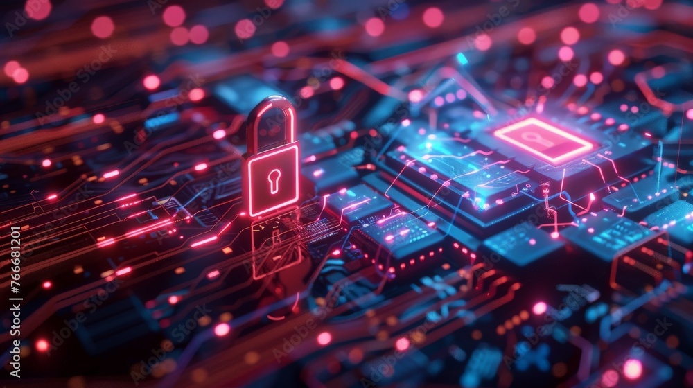 Poster cyber security key and system icons futuristic background beautiful modern background concept hi-tec