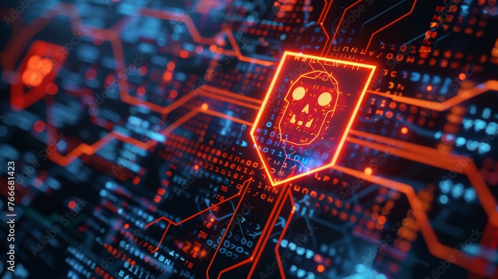 Poster warning symbol with skull system hacked warning alert futuristic background beautiful modern backgro