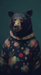 black bear in ugly sweater