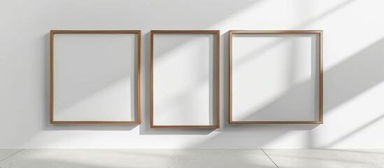 Photo frame mockup with a realistic wooden a3 and a4 portrait frame on a white wall. It is a simple, modern, minimalist poster frame in a vertical layout for international paper sizes.