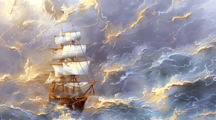 Abstract Art, Sailing Through Stormy Seas - obrazy, fototapety, plakaty