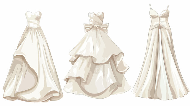 Wedding dress design isolated on a white flat vector