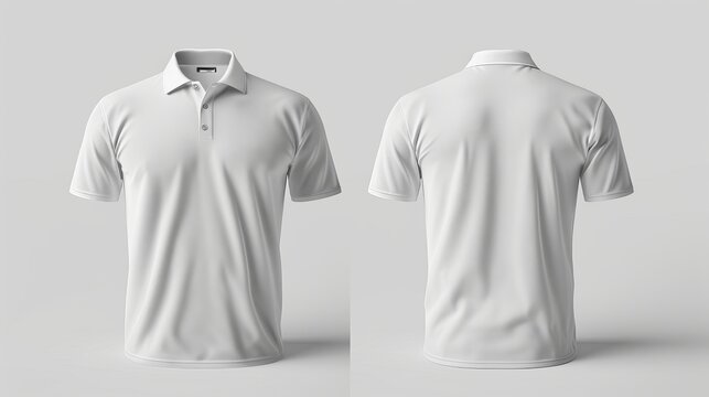 A blank collared shirt mockup template, showcasing front and back views, isolated on white, ideal for polo tee design presentations