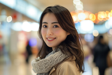 ショッピングセンターで買い物をしている日本人女性「AI生成画像」 - obrazy, fototapety, plakaty