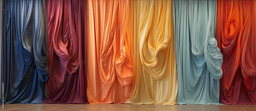 Poster the image features a tight close-up of a room displaying a curtain and a wooden floor
