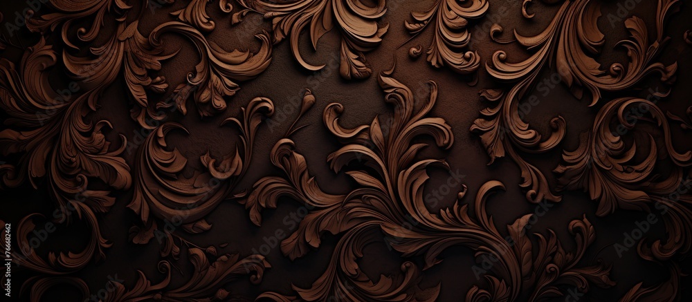 Poster capture a close-up of a wall showcasing an intricate and repetitive design made of wood materials