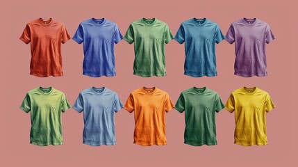 A vibrant set of colorful male t-shirts presented in vector format, offering a range of design possibilities