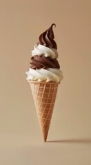 Swirls of Delight: Classic Vanilla and Chocolate Soft Serve. Generative ai - obrazy, fototapety, plakaty