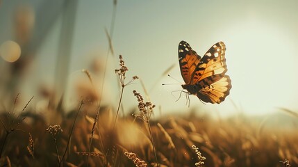 Obraz premium A cinematic view of a butterfly fluttering in the breeze AI generated illustration