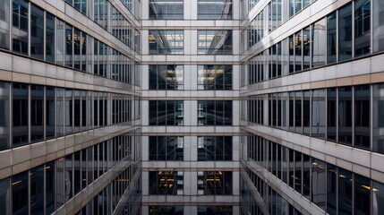 Obraz premium A close-up of the architectural symmetry and balance of a corporate building AI generated illustration