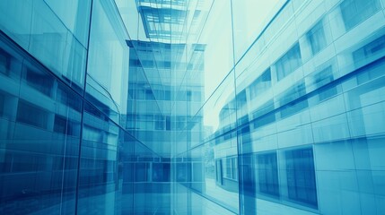 Fototapeta na wymiar Abstract modern business architecture Fragment of modern architecture walls made of glass and concrete Blue tonal filter photo AI generated illustration