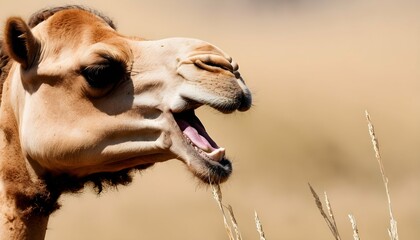A Camels Mouth Munching On A Mouthful Of Dry Gras